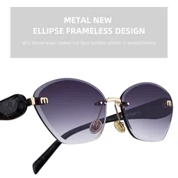 OUDI Women Grey Lens & Black Oval Sunglasses with image 2