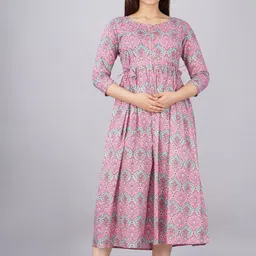 FASHION SWAG Women Ethnic Motifs Printed Maternity Fit and Flare Midi Dress-image-13