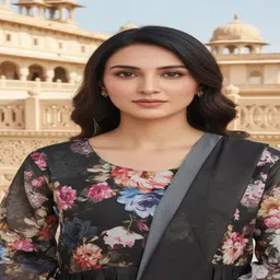 Yana Creation Women Floral Printed Empire Kurta with Harem Pants & With Dupatta image 4