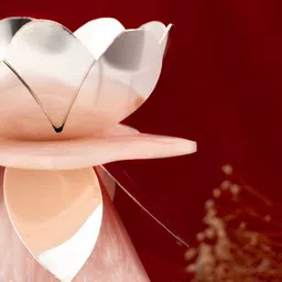 The Zappy Box Silver-Toned & Pink German Silver Textured Budding Flower Diya With Stand image 3