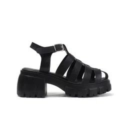 THE WHITE POLE Women Solid Block Sandals with Buckles image 3