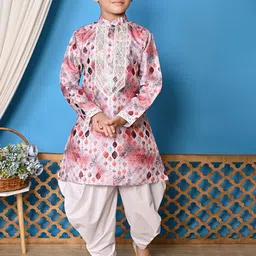 NFC CREATION Boys Embroidered Regular Sequinned Dupion Silk Kurta with Patiala image 1
