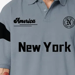 JUMPCUTS Men Typography Printed Polo Collar Cotton Oversized T-shirt image 3