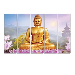 RANDOM Vinyl Purple & Gold-Toned 5 Piece Buddha Religious Canvas Wall Paintings-image-49