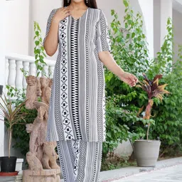 Dhibha Geometric Printed V-Neck Straight Kurta With Palazzo-picture-35