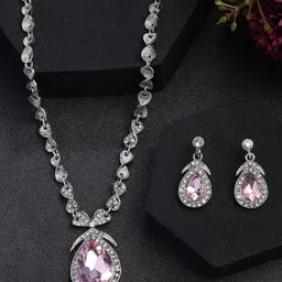 Sukkhi Rhodium-Plated American Diamond Studded Necklace And Earrings-image-56