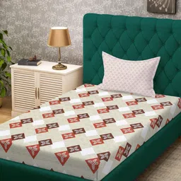 KLOTTHE Beige Cotton Geometric 400 TC Single Bedsheets-image-85