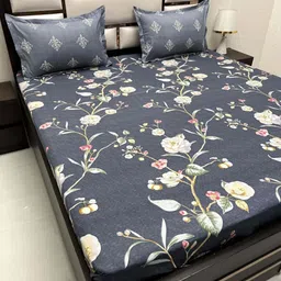 Pure Decor Grey & Yellow Floral 250 TC King Bedsheet with 2 Pillow Covers-picture-33