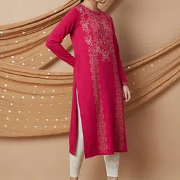 Melange by Lifestyle Ethnic Motifs Embroidered Thread Work Acrylic Straight Kurta image 2