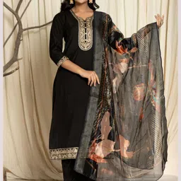 VEDANA Women Embroidered Regular Thread Work Kurta with Trousers & With Dupatta-image-63