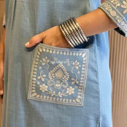 ROOTSOUL Women Ethnic Motifs Embroidered Regular Thread Work Pure Cotton Kurta with Trousers image 5