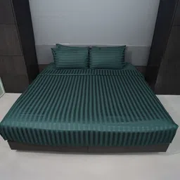 Oyvu Green Striped King Bedsheet with 2 Pillow Covers image 4