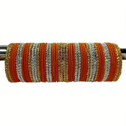 TRIOXY Orange Glass Artificial Stones & Beads Bangle image 3