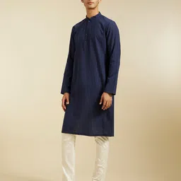 Diwas by Manyavar Striped Mandarin Collar Cotton Straight Kurta image 3