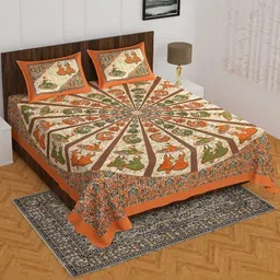 RRW Off White Ethnic Motifs 180 TC King Bedsheet with 2 Pillow Covers-picture-34