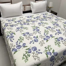 Pure Decor White & Blue Floral AC Room 300 GSM Double Bed Comforter-picture-17