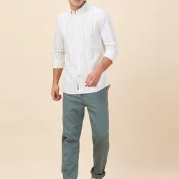 Being Human Men Classic Fit Button-Down Collar Vertical Striped Cotton Casual Shirt image 4