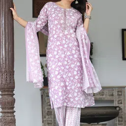 G4Girl Women Ethnic Motifs Printed Regular Pure Cotton Kurta with Trousers & With Dupatta-picture-12