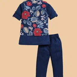 LITTLE COLLARS Boys Mandarin Collar Organic Cotton Straight Kurta With Pyjamas & Waistcoat image 2