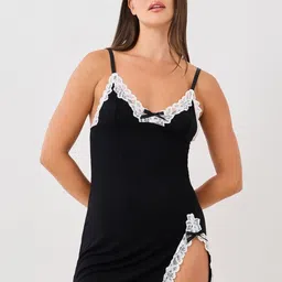 Luvien Paris Self Design Shoulder Straps Lace Baby Doll-image-1