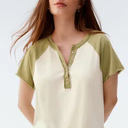 NEXT Colourblocked Henley Neck Pure Cotton Boxy Fit T-shirt-picture-10