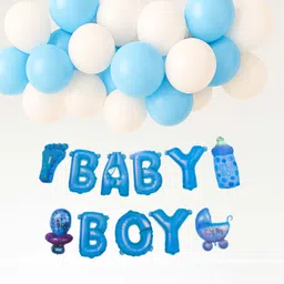 giftella Solid Baby Boy Paper Banner with Sky Blue White Latex Balloon-picture-41