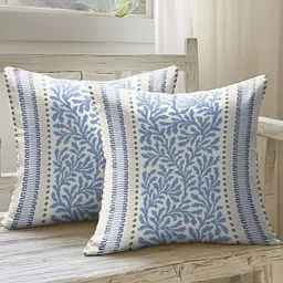 Aura Blue & White 2 Pieces Floral Printed Square Cushion Covers-image-83