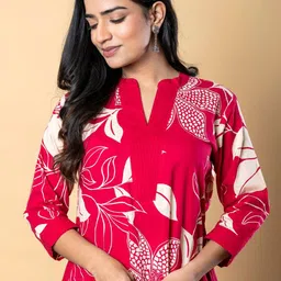 Readiprint Floral Printed Mandarin Collar Pure Cotton A-Line Kurta With Palazzos image 5