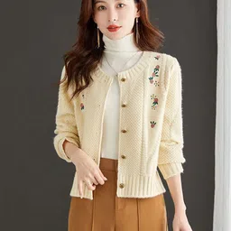StyleCast Women Round Neck Long Sleeves Cable Knit Cardigan-image-55