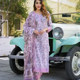 Divena Women Floral Printed Regular Pure Cotton Kurta with Trousers & With Dupatta-picture-33