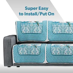 Kuber Industries Blue & White Printed Velvet Sofa Cover image 3