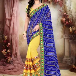 KAVINDI Bandhani Beads and Stones Pure Georgette Half and Half Bandhani Saree-image-9