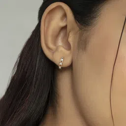 Mia by Tanishq Women 14 KT Gold Diamond-Studded Hoop Earrings - 1.588g image 4