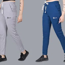 Pack of 2 Women Solid Grey, Dark Blue Track Pants-image-11
