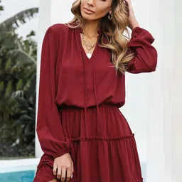 Errabelly V Neck Long Sleeve Ruffle Tiered Mini Dress-picture-15