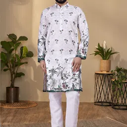 KURTA WALLAH Men Geometric Printed Thread Work Floral Kurta image 3