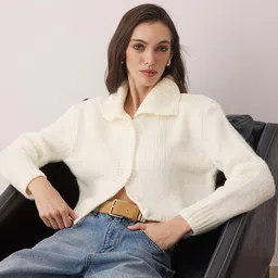 Trendyol Women Shirt Collar Long Sleeves Crop Cardigan-image-38