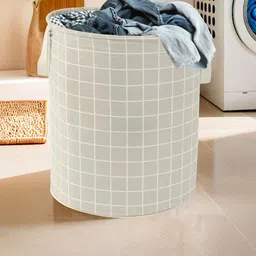 Aura 6-Pcs Grey & Green Checked Cotton Foldable Laundry Bags With Handle - 60L image 2