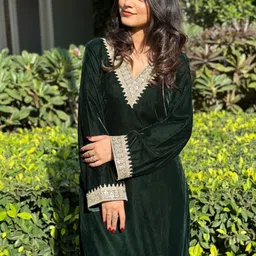 Akaya Embroidered V Neck Top With Trousers Co-Ords Set image 3