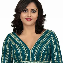 PU FASHION Women Embroidered Sequinned V Neck Saree Blouse image 3
