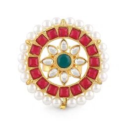 Zaveri Pearls Gold-Plated Green & White Kundan-Studded & Pearl Beaded Adjustable Finger Ring image 4