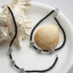 PANASH Set Of 2 Silver-Plated Beads-Studded & Beaded Oxidised Anklets-picture-32
