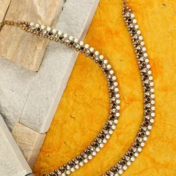 ANIKAS CREATION Set Of 2 Gold-Plated Black & White Kundan-Studded Beaded Vilandi Anklets-image-21