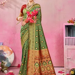 anouk rustic Anouk Green & Red Ethnic Motifs Woven Design Zari Banarasi Saree-picture-19