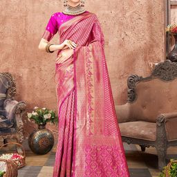 anouk rustic Anouk Pink & Gold-Toned Ethnic Motifs Woven Design Zari Banarasi Saree-picture-19