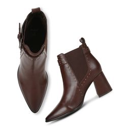 yoho Women Mid Top Embellished Pointed Toe Block Heel Chelsea Boots With Buckle Detail-picture-24