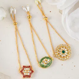 DASTOOR Women Set Of 3 Brass Onyx Gold-Plated Charm Bracelet image 1