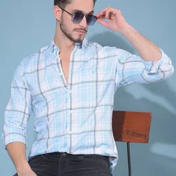 Crimsoune Club Classic Slim Fit Windowpane Checks Spread Collar Long Sleeves Casual Shirt image 2