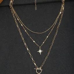 DressBerry White Gold-Plated Stone Studded Minimal Layered Necklace-picture-17