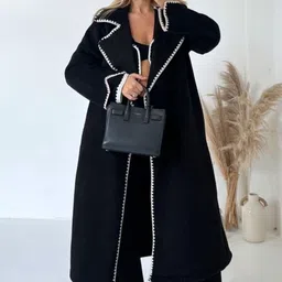 miss mosa by akanksha Alamode By Akanksha Women Black Brussels Luxe Oversized Coat image 2